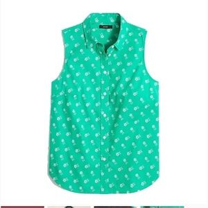 J Crew Factory Green Sleeveless Button Down Shirt with Florals- Never Worn- M